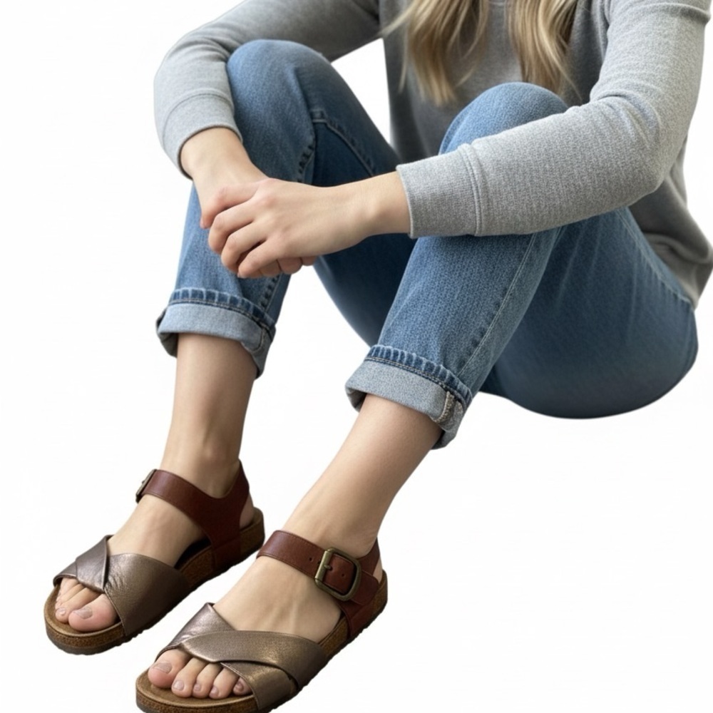 Sofft Metallic Leather Ankle Strap Crisscross Sandals 7.5M